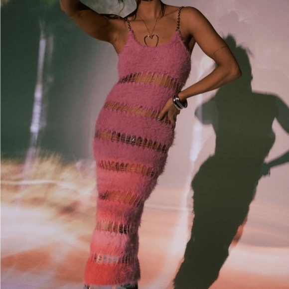 THE RAGGED PRIEST Hard Candy Pink Eyelash Maxi Dress - Picture 2 of 10